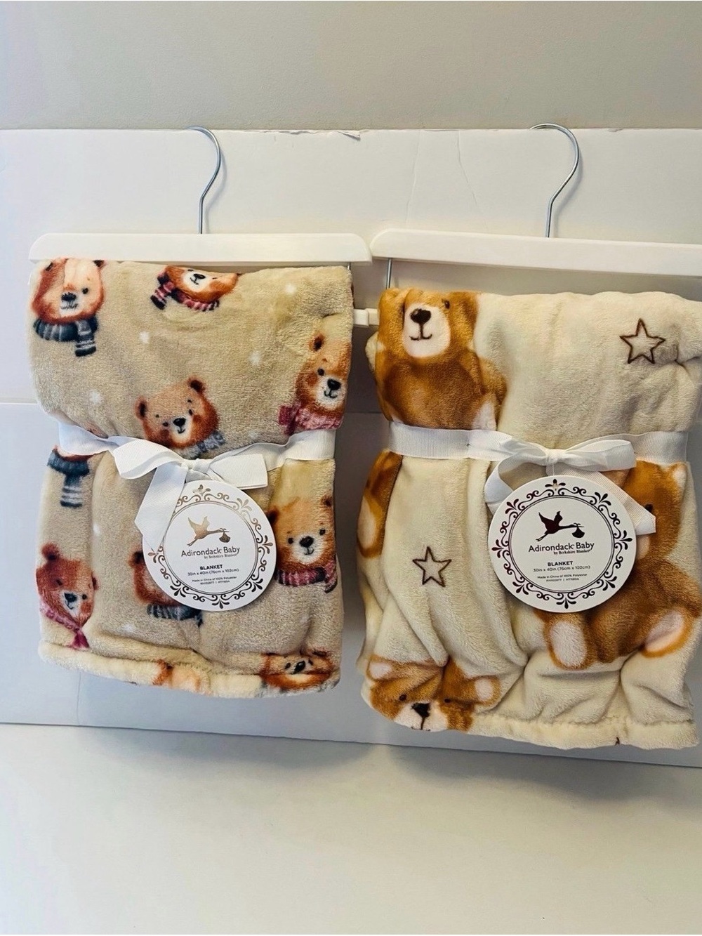 Adirondack Baby by Berkshire Lot of 2 Teddy Bear Baby Blankets Scarves Stars